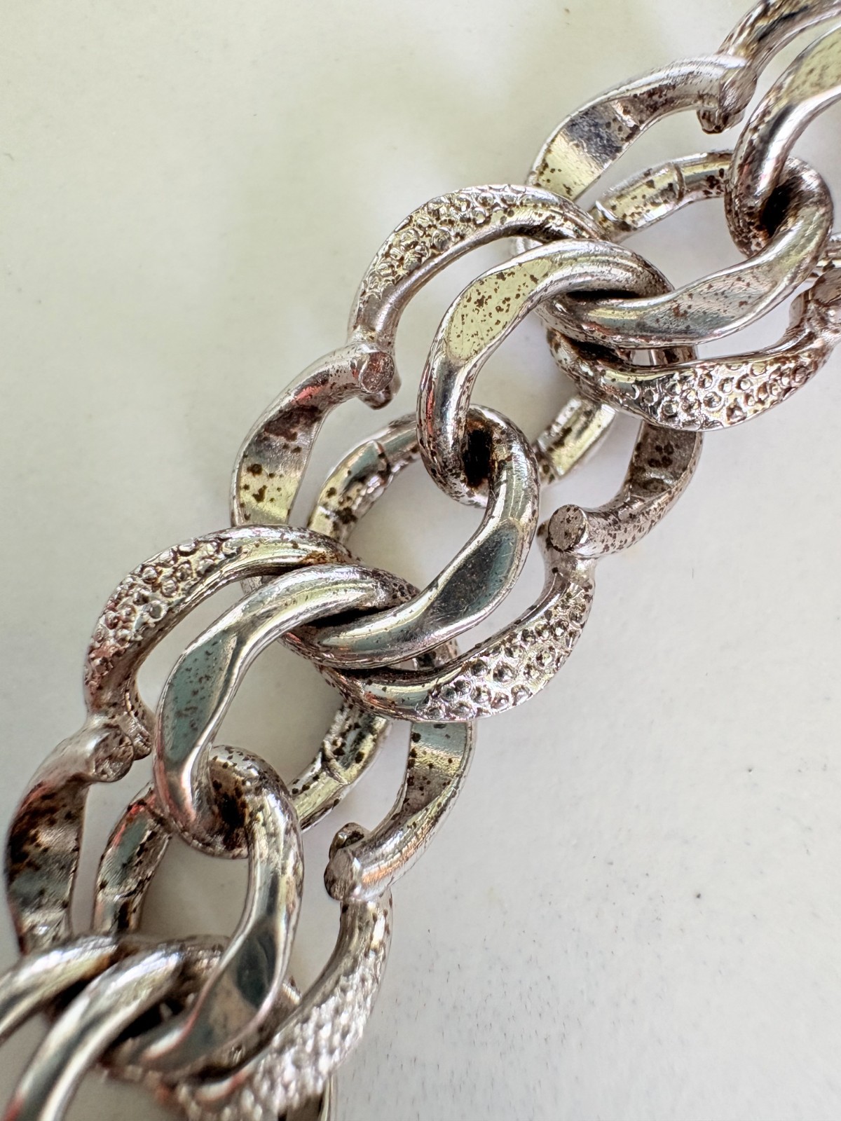Vintage Elco Sterling Silver Charm Bracelet Double Rings Safety Lock 7-1/4″