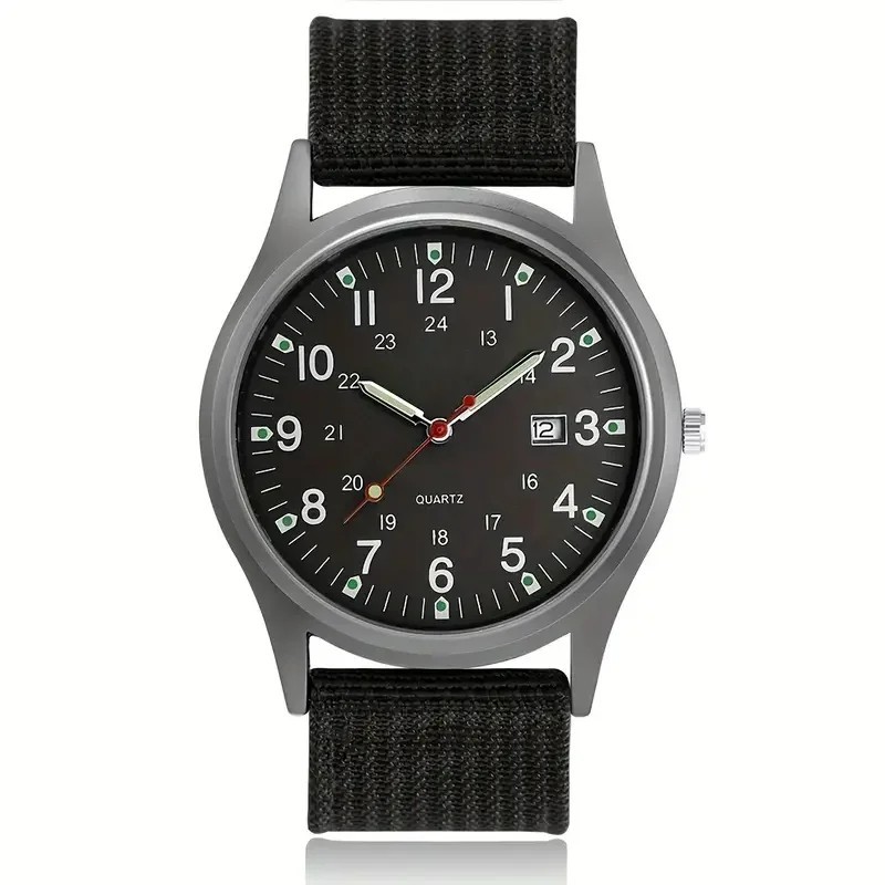 Men’s Military Army Luminous 24 Hours Dial Nylon Strap Date Quartz Wrist Watch