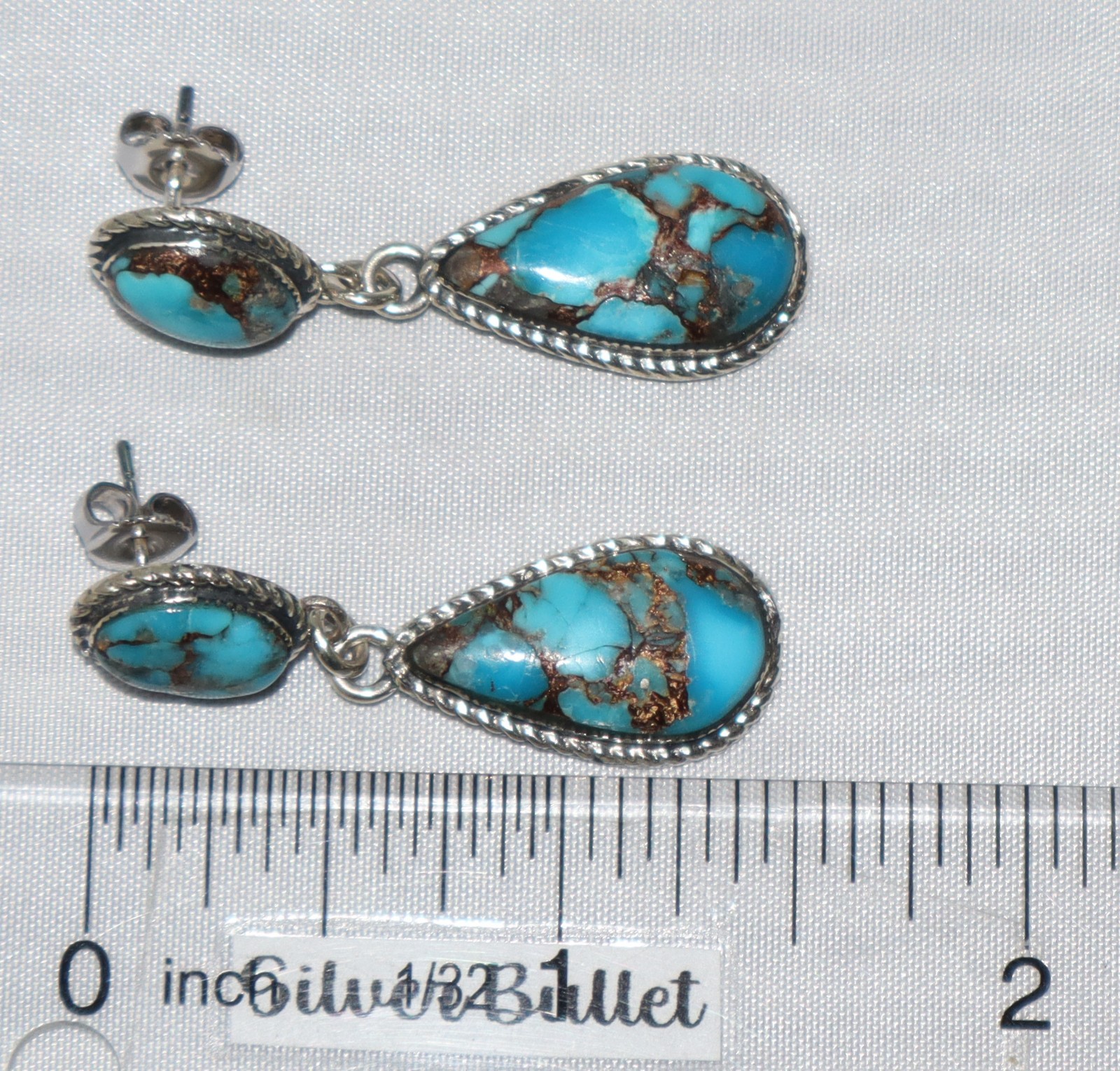 Sterling Silver Philippines Southwest Style Turquoise Drop Dangle Earrings