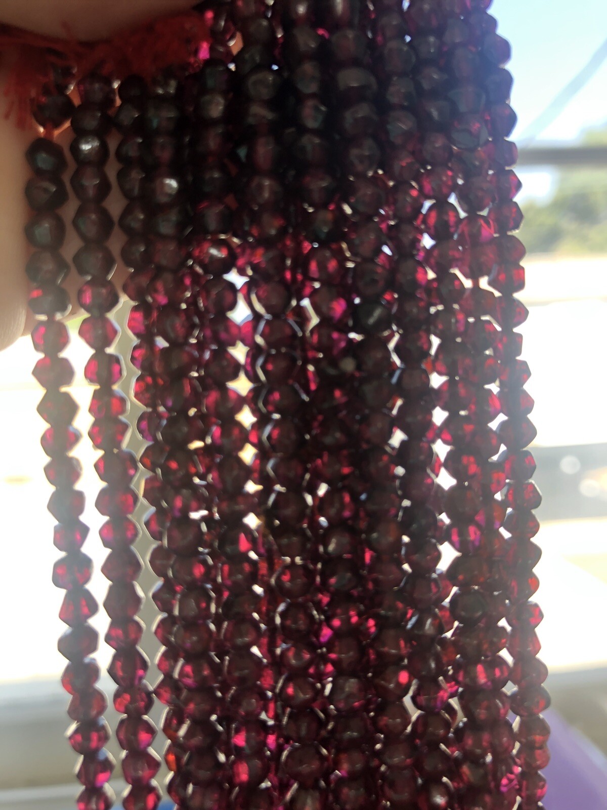 Deep Red Burgundy Faceted 3-4mm Round Garnet Gemstone Beads 14in Strand