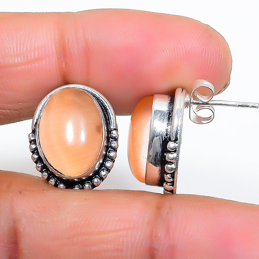 Peach Monalisa Gemstone 925 Sterling Silver Jewelry Stud Earring Sz 0.75″