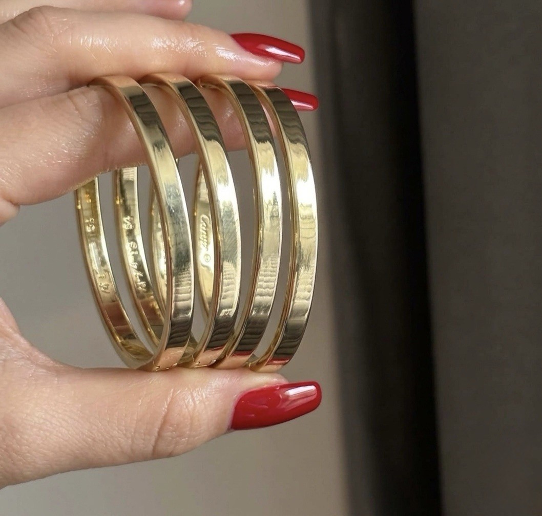 14K Gold Plated Oval Bangle Bracelet Water Resistant Rhodium Finish – Small 54mm