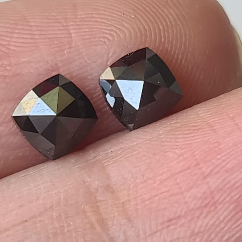 5mm Black Diamond Pair, Natural Black Square Shaped Rose Cut