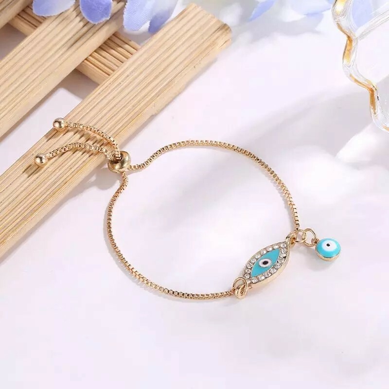 New Turkish Lucky Blue Crystal Evil Eye Bracelets Handmade Gold Chains Jewelry