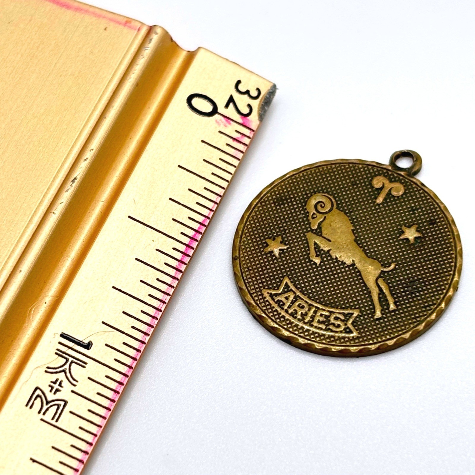 Vintage Aries Charm Zodiac Astrology Pendant Celestial Brass / Copper Color