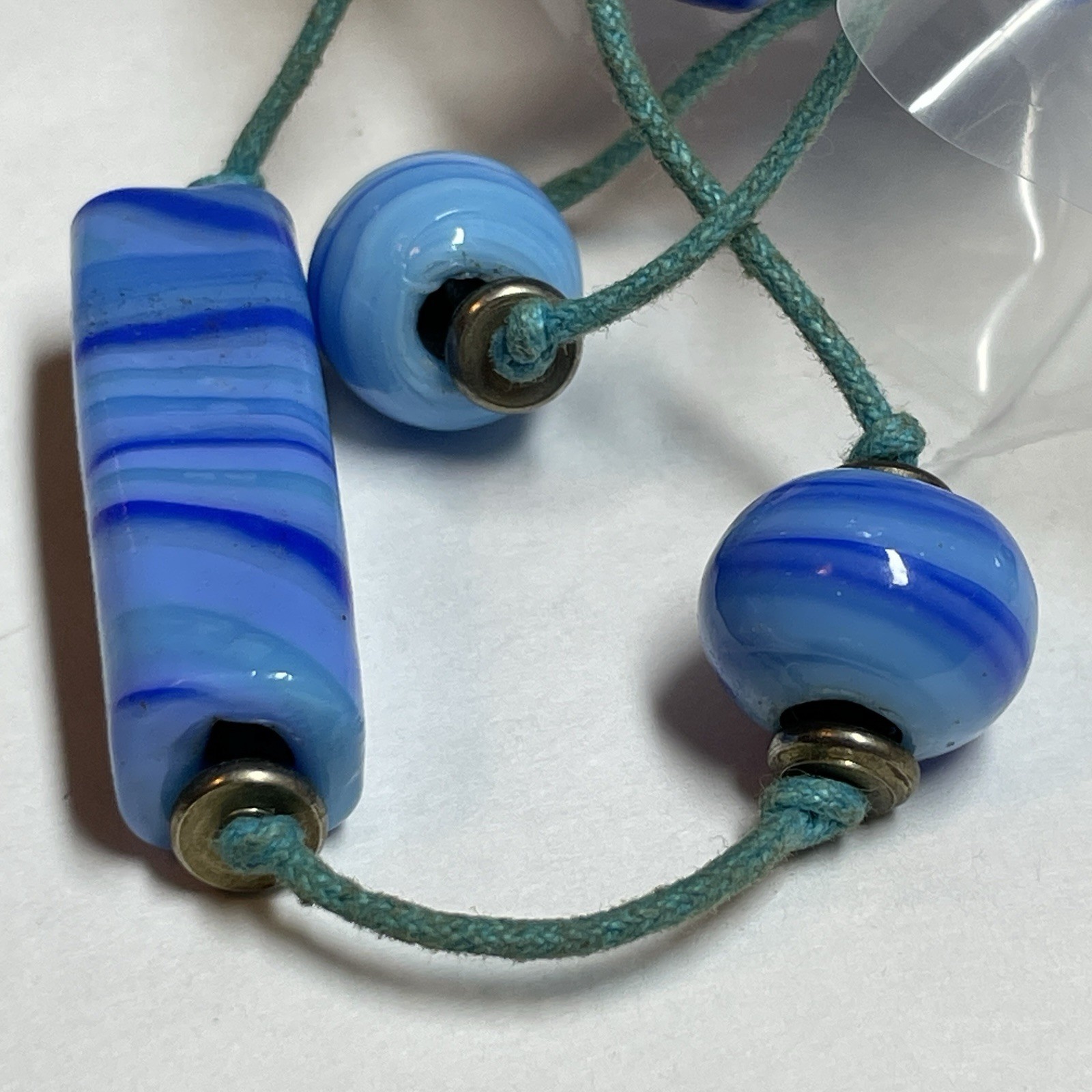 Vintage Handmade Artisan Light Blue & Navy Glass Bead Necklace – Approx 20″