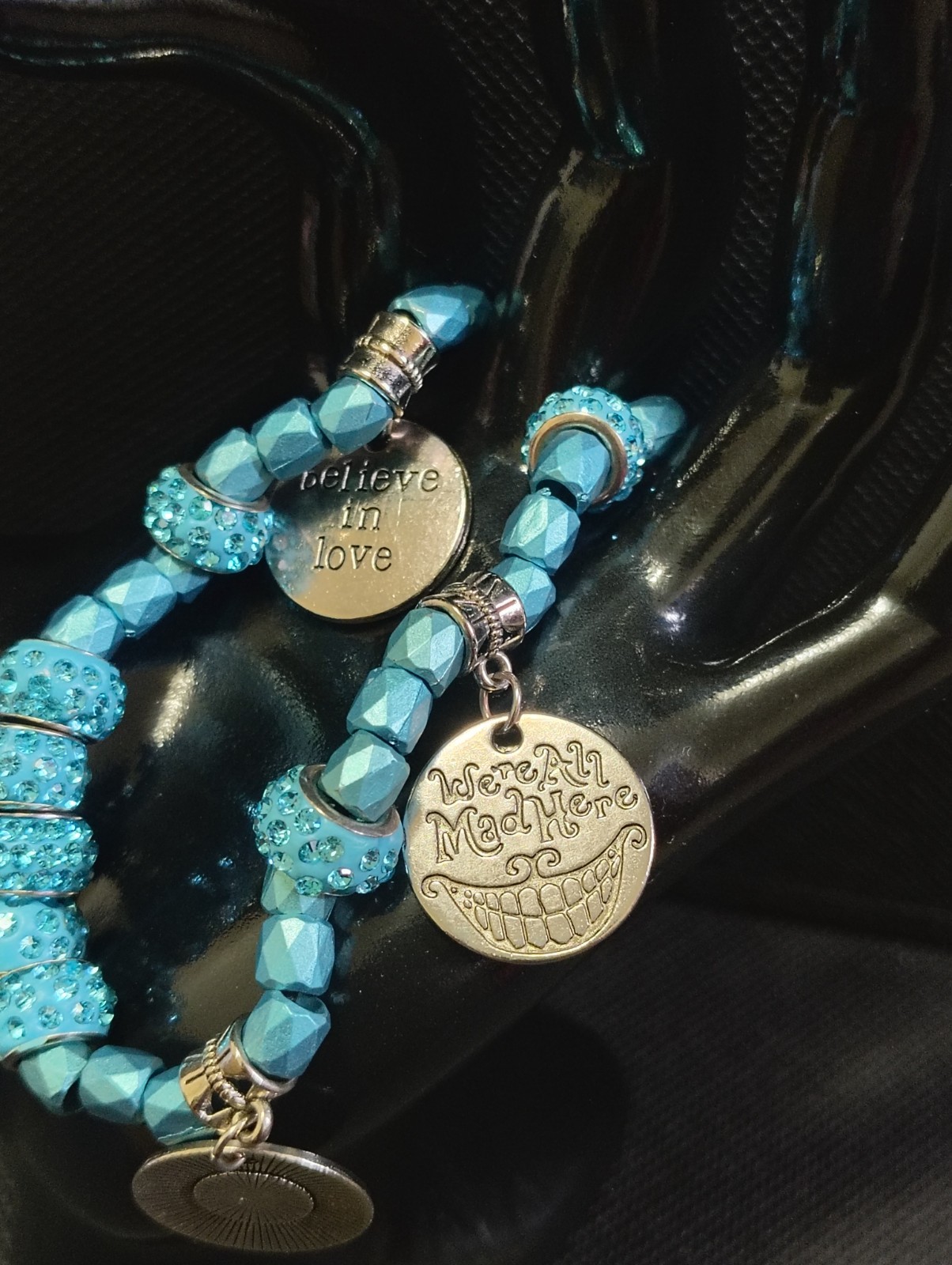 Blue & Silver Beaded Ball Charm Bracelet