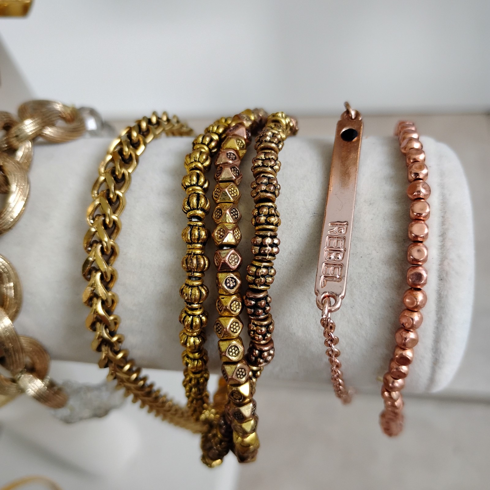 Vintage Lot Of 22 Goldtone Metal Bracelets Quality Greek Key Crystal Coin Chain