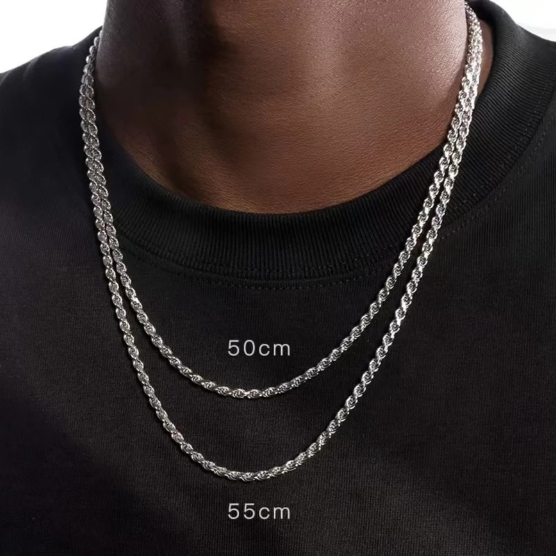 Men Stainless Steel Silver Color Twist Chain Necklace Hip Hop Basic Chain Neckla