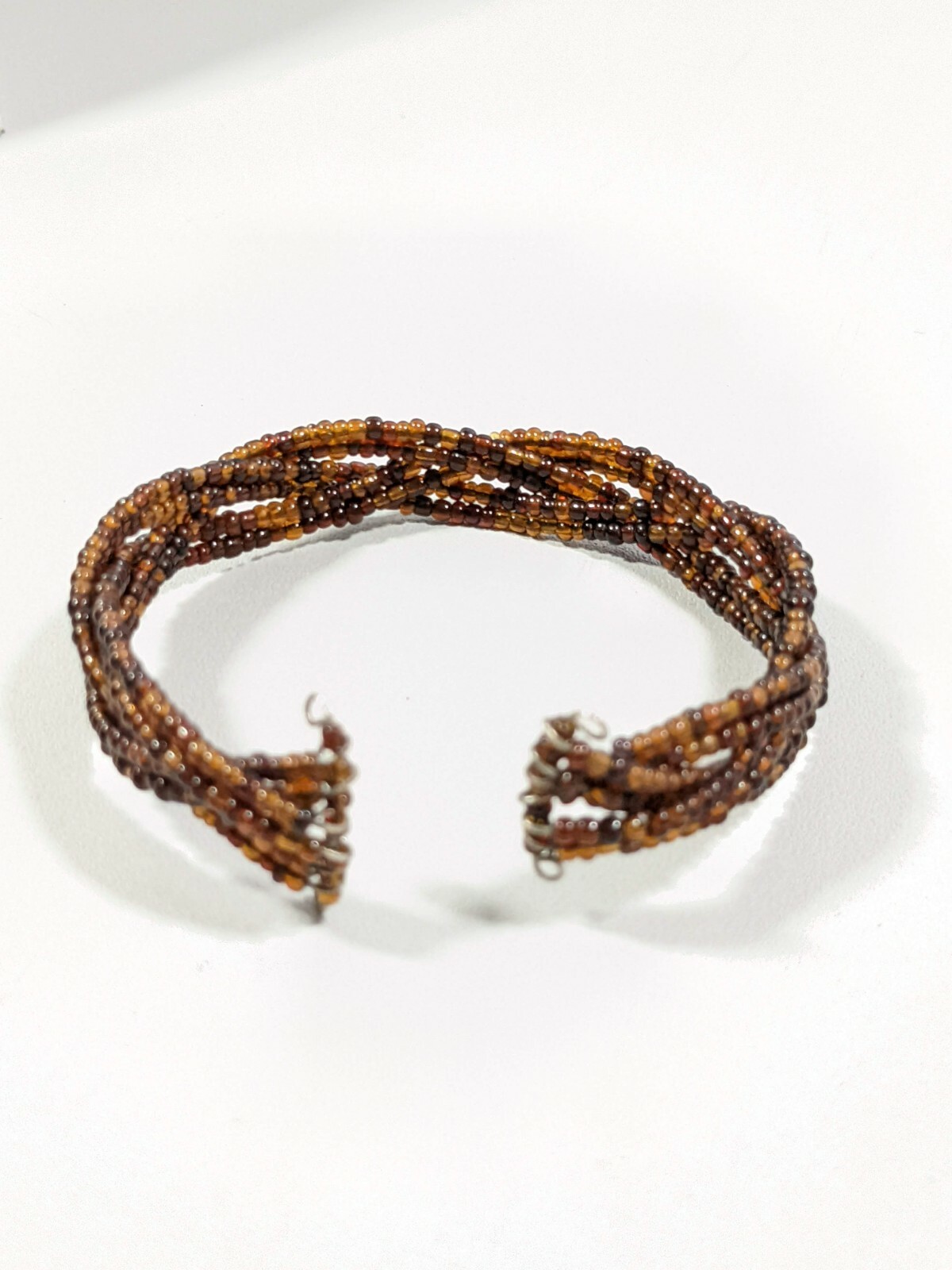 Artisan Brown Bead Braided Open Cuff Tribal Style Bracelet