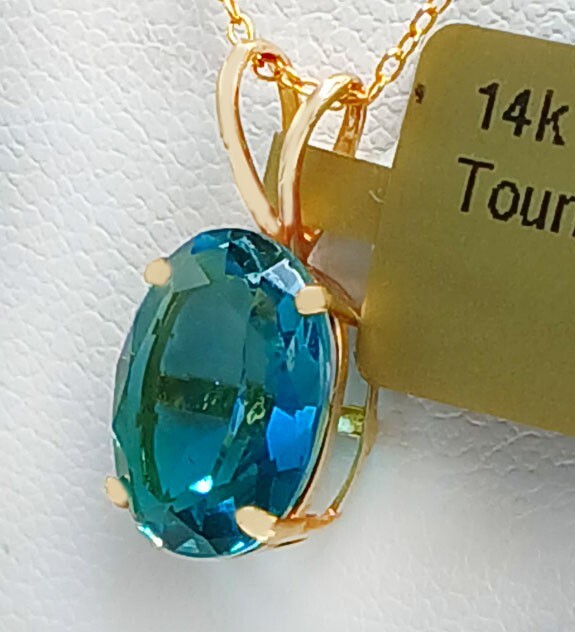 LAB CREATED 2.96 Cts TOURMALINE PENDANT 14k YELLOW GOLD – New With Tag