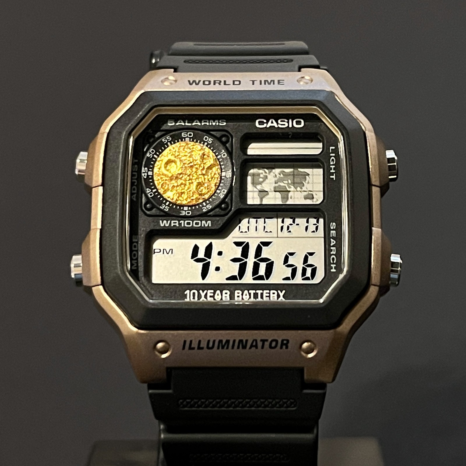 Casio AE1200 Royale 24K Gold Leaf Moon Sculpture Handmade Mod Bronze Case Watch