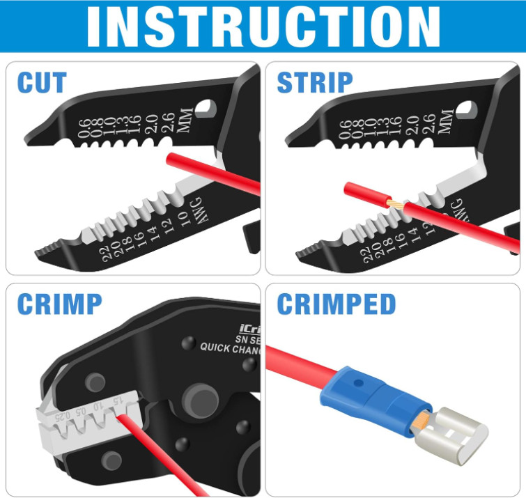Ratcheting Crimper Hand Tool Wire Terminal Crimping Dupont Connector Open Barrel