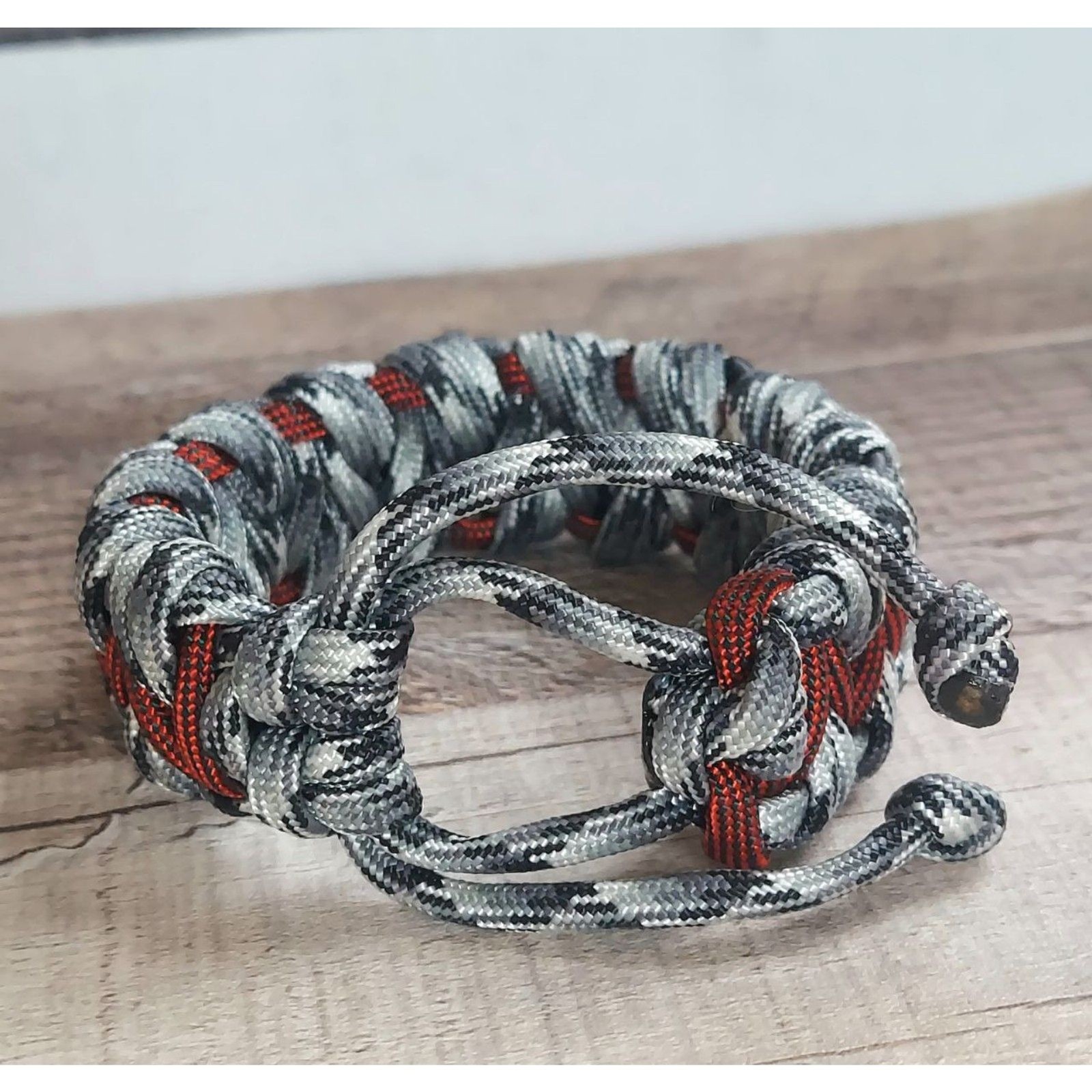 Handmade Paracord Bracelet Adjustable Unisex Red Gray White Black