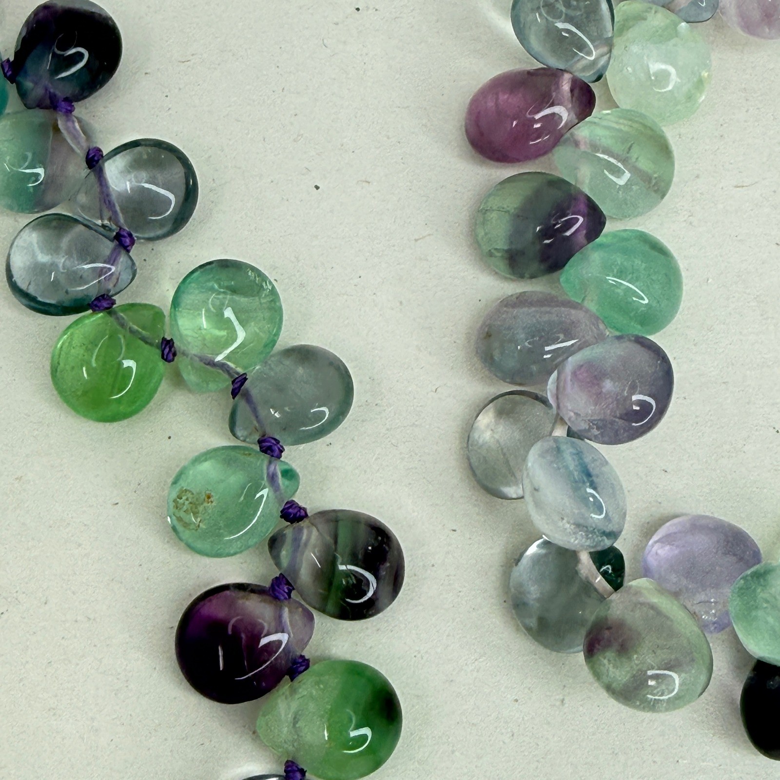 Rainbow Fluorite Gemstone Set Necklace Bracelet Earrings Purple Green Pastel