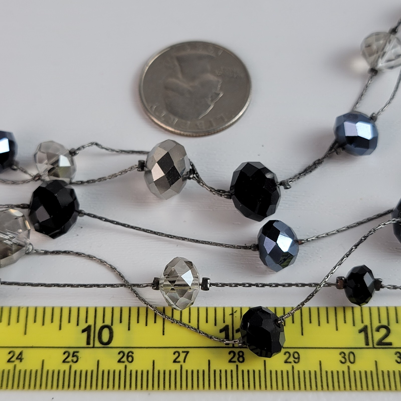 Ali Khan New York Gunmetal-Tone Black And Clear Beads Station Necklace 20 Inch