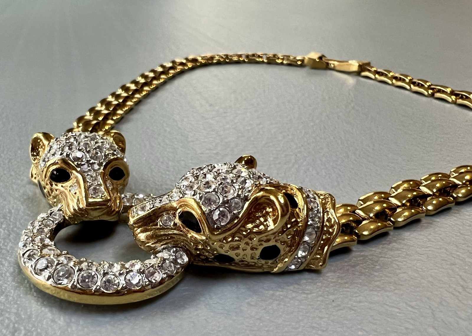 VTG Atwood & Sawyer iconic 80’s Double Headed Panther Swarovski necklace rare