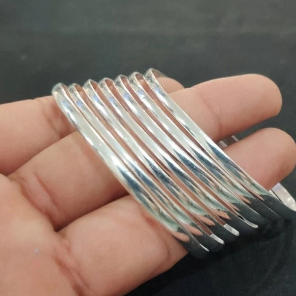 Set Of 7 Silver Bangles Solid 925 Silver Bracelet Handmade Sterling Bangle SR95