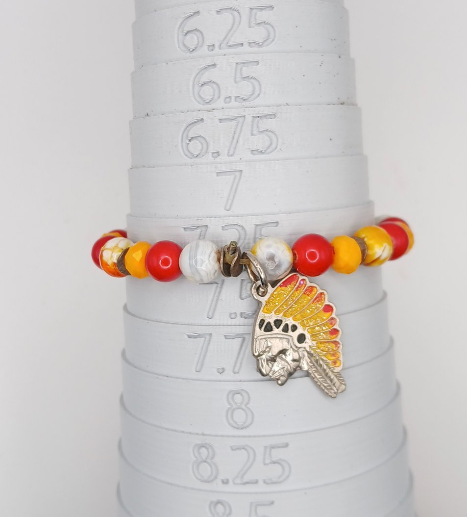 Handmade Beaded Bracelet with Indian Chief Charm Colorful Artisan Jewelry