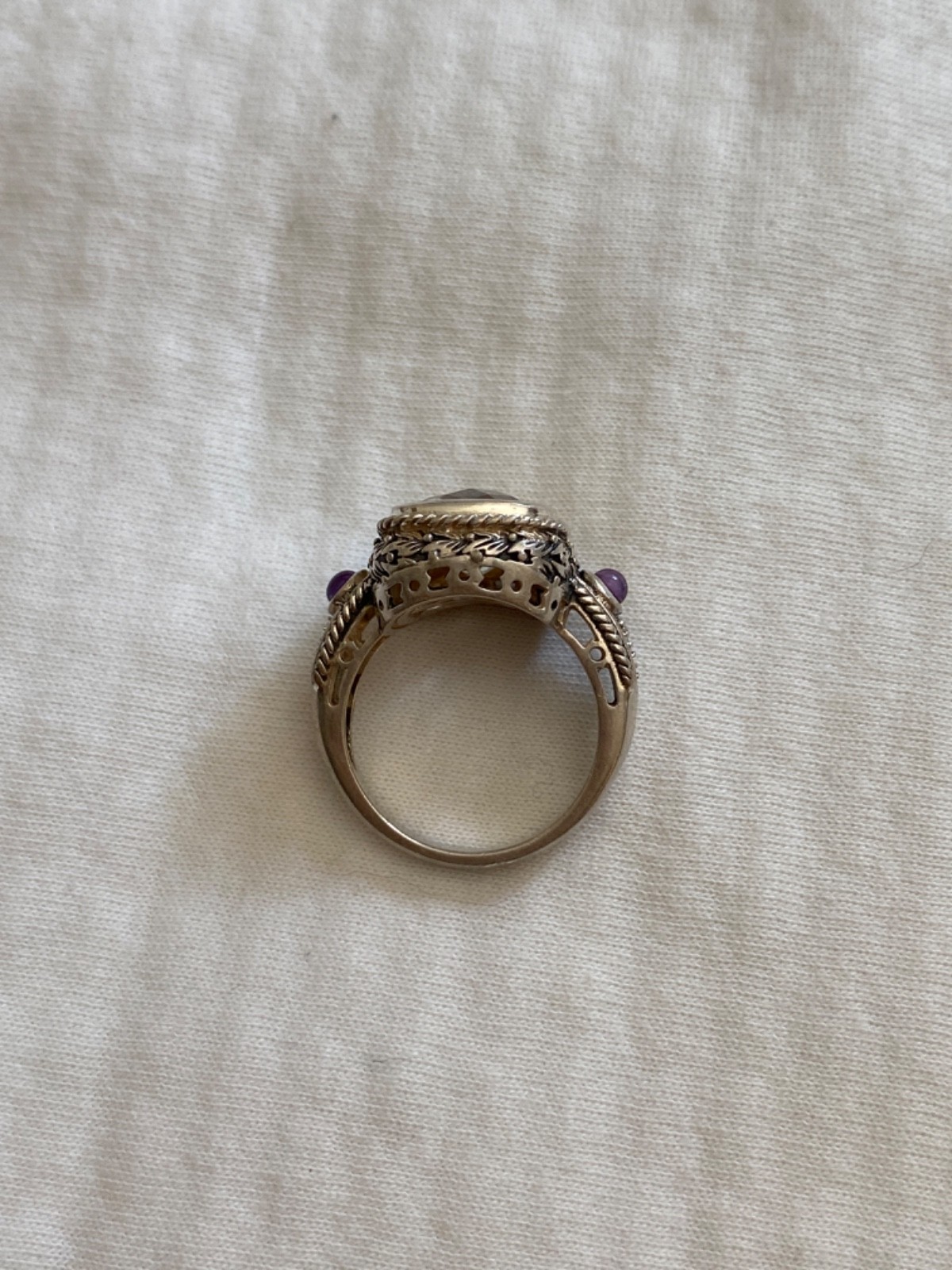 effy ring sterling silver checkerboard cut lime quartz amethyst sz 8