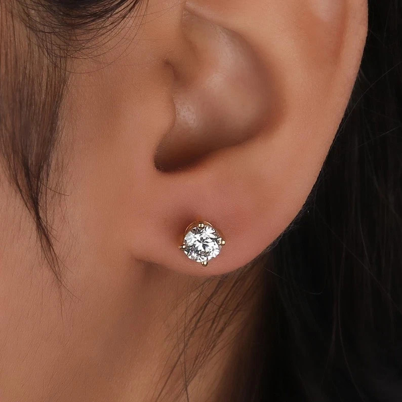 6mm Round Real VVS1 Moissanite 14K Yellow Gold Plated Stud Solitaire Earrings
