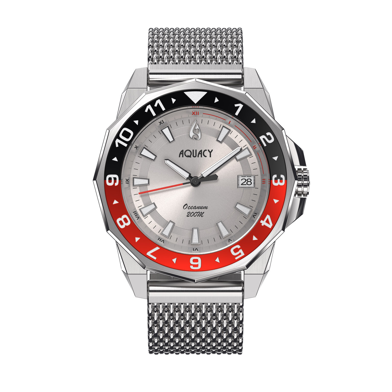 Aquacy Hei Matau Oceanum Men’s Automatic 200M Silver Dial Dive Watch ON.SL.BK.RD