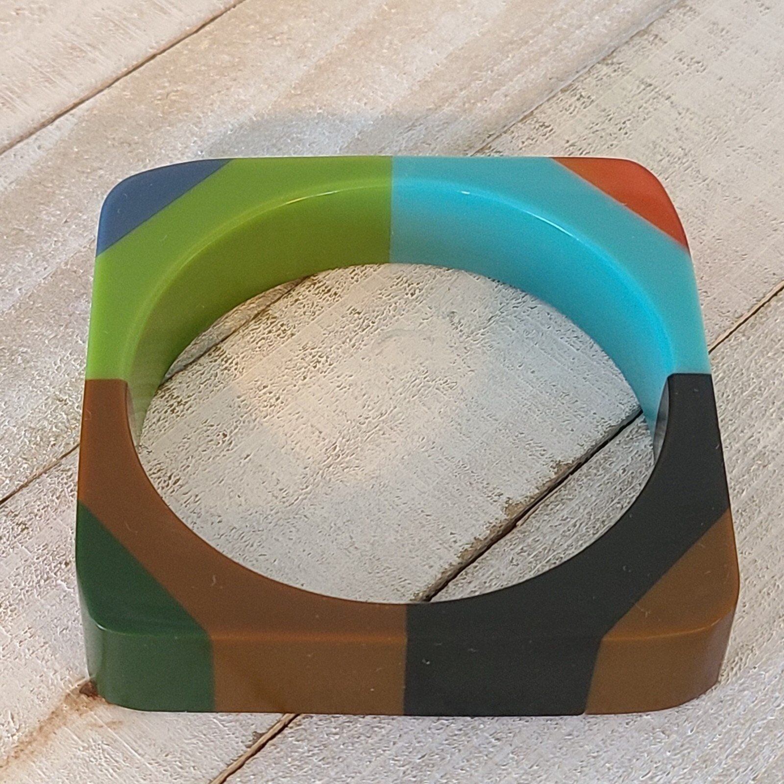 Vintage Lucite Square Bangle Bracelet Multicolor Acrylic
