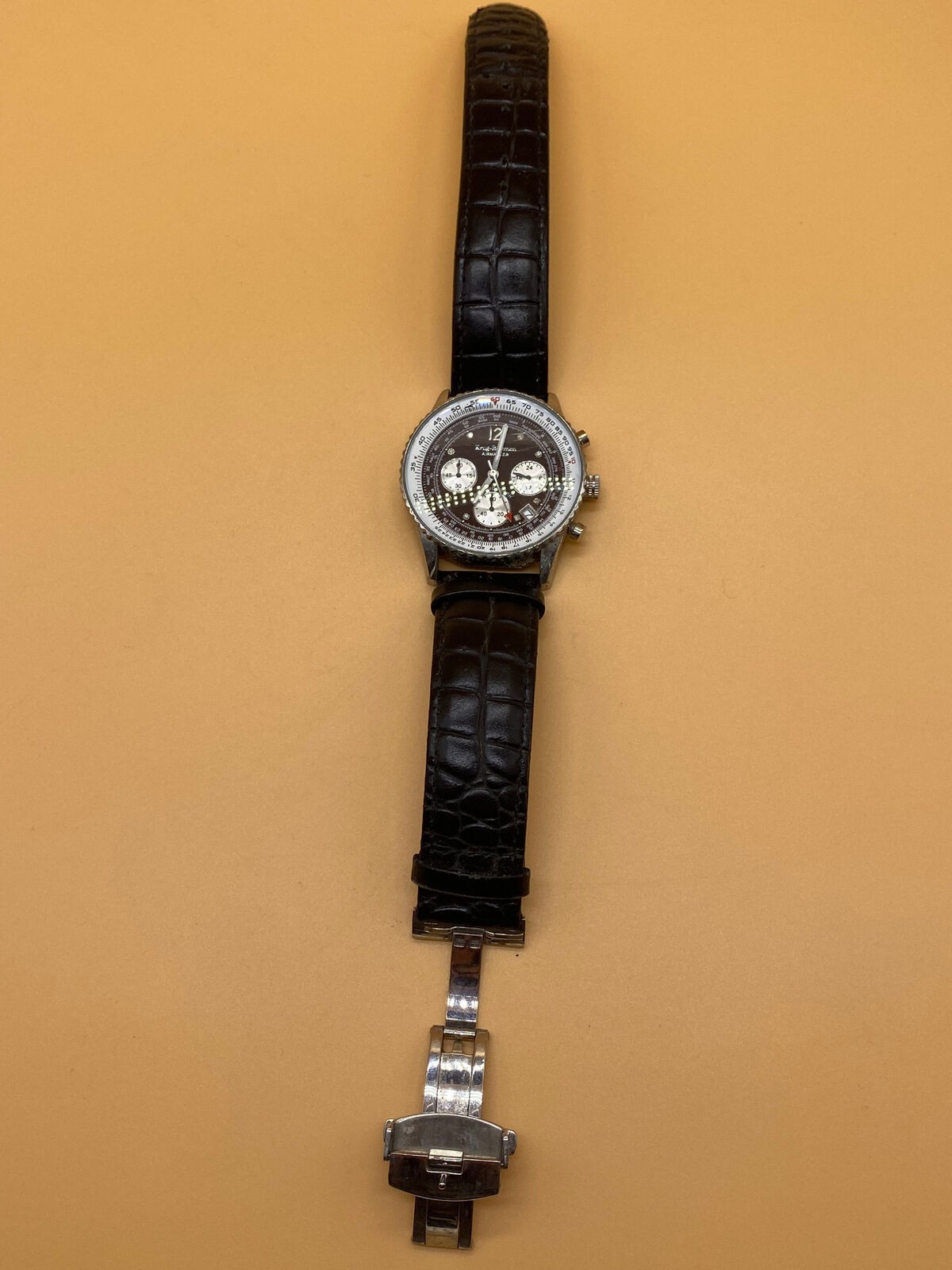 Mens Krug-Baumen Air Master Diamond Watch with Black Leather Strap