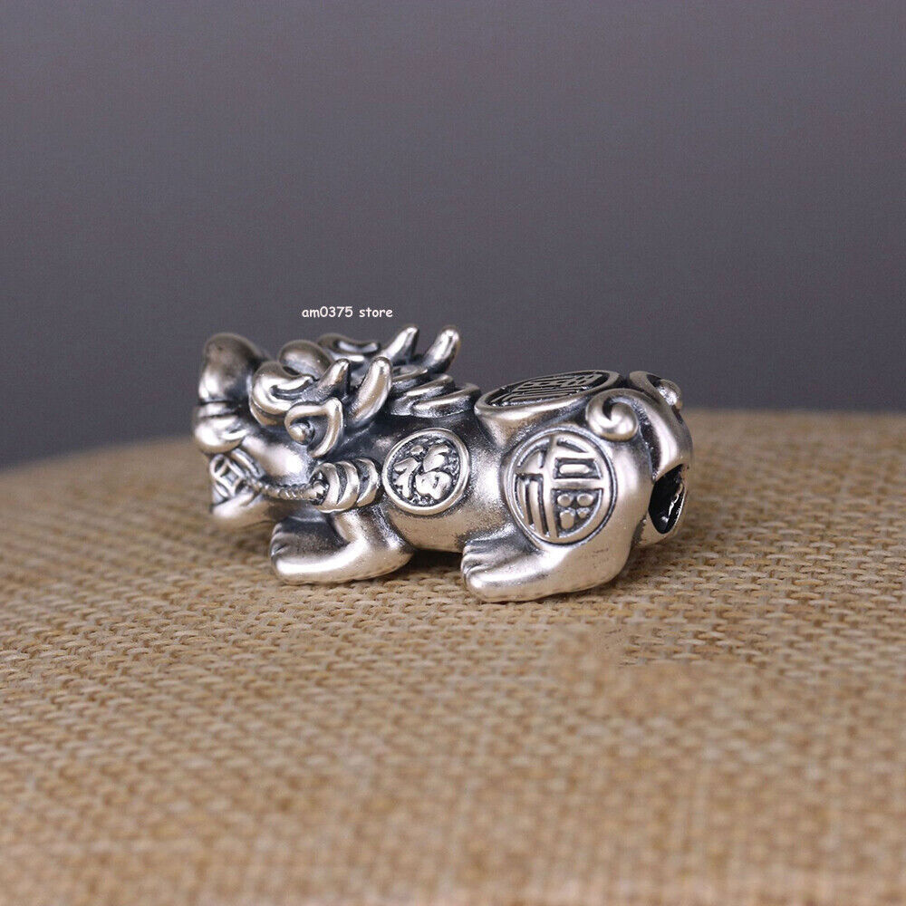 HOLLOW Pure 999 Fine Silver Pendant Coin Fu Blessing Dragon Son Pixiu DIY Bead