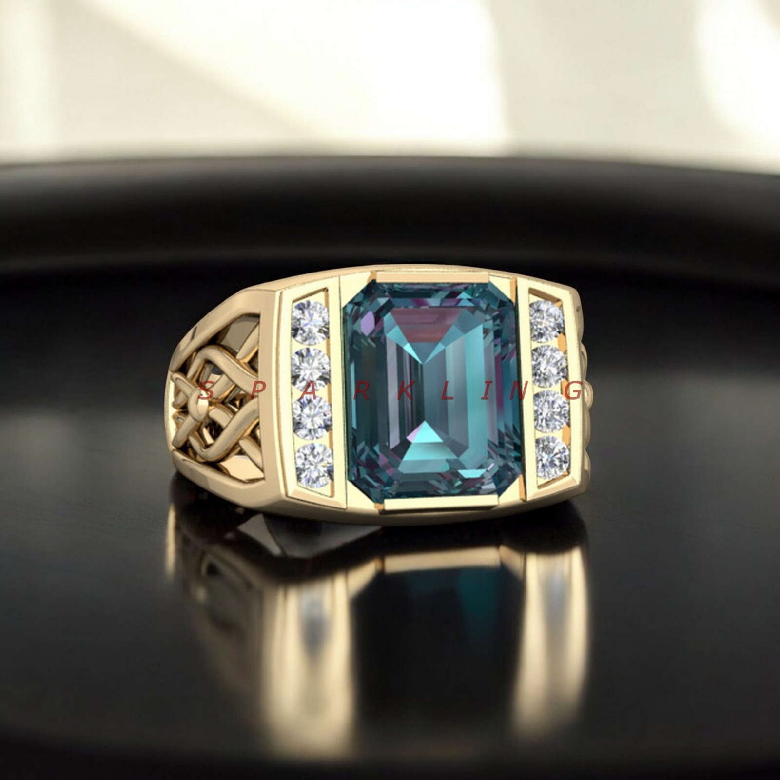 Alexandrite Emerald Cut With 14K Solid Gold Ring For Men’s #E50