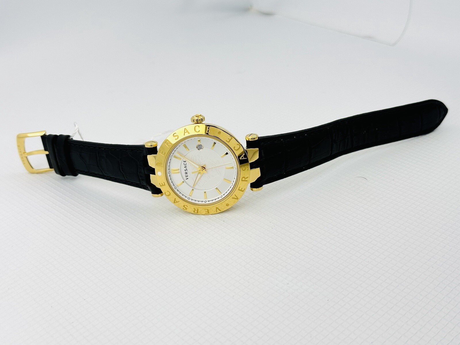 Versace VQP040015 V-Race 42mm Case IP 2N Black Croco Pattern Leather Strap Watch