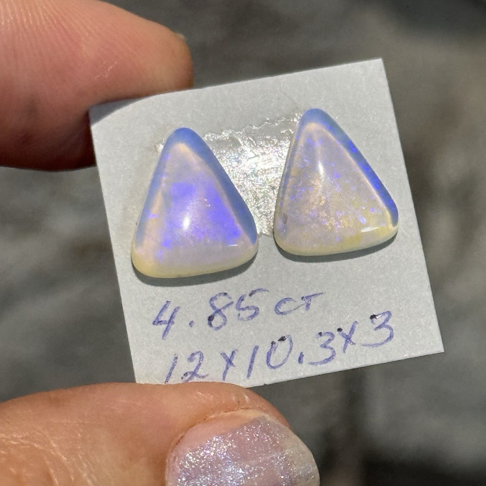4.85ct 12×10.3×3.6mm Pair Clear Crystal Pipe Australian Opal Cabochon Gems