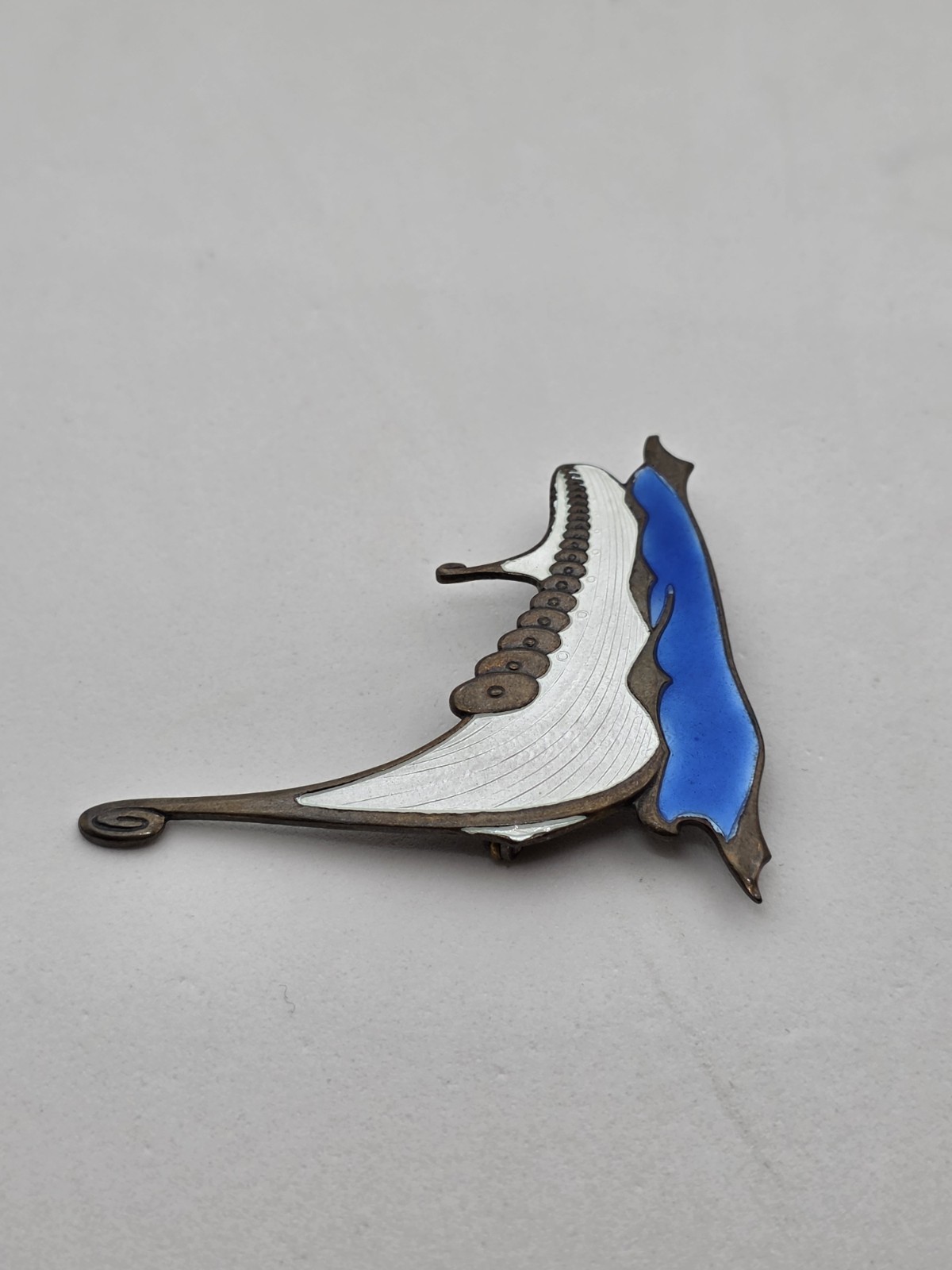 Albert Scharning Norway Sterling Guilloche Enamel Viking Ship Brooch