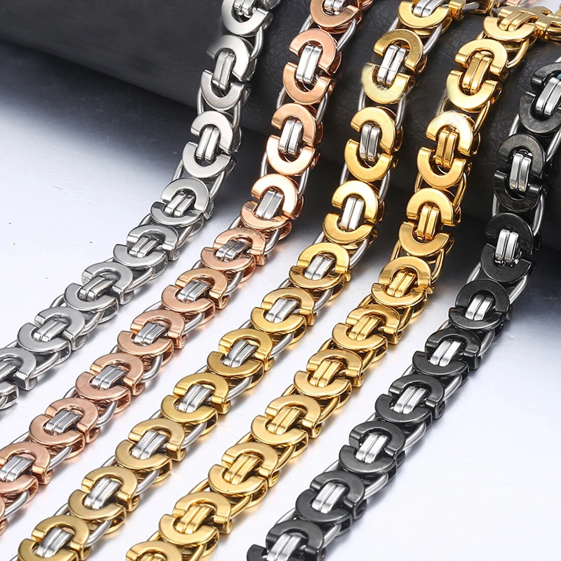 6/8/10mm Cut Flat Byzantine Chain Stainless Steel Women Men Necklace or Bracelet