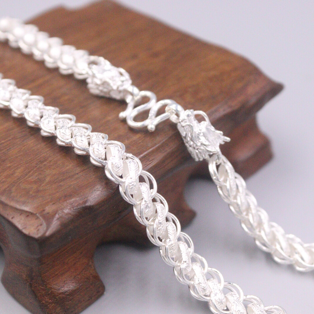 999 Pure Silver Necklace Men Women 9mm Dragon Head Link Chain 20inch 足银999