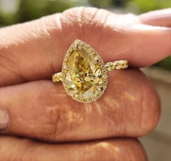 6.65 Ct Natural Yellow Sapphire Diamonds Engagement Ring Real 14k Yellow Gold