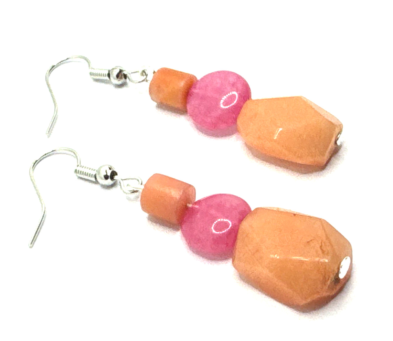 Brighton Paradise Fuchsia Pink & Orange Peach Beads Custom Dangle Silver Earring