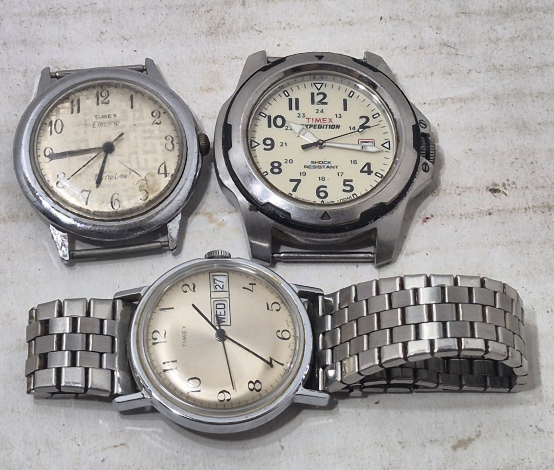 Lot of 3 Vintage Timex Watches Wristwatch Mens Electric Dynabeat/Expedition/Day