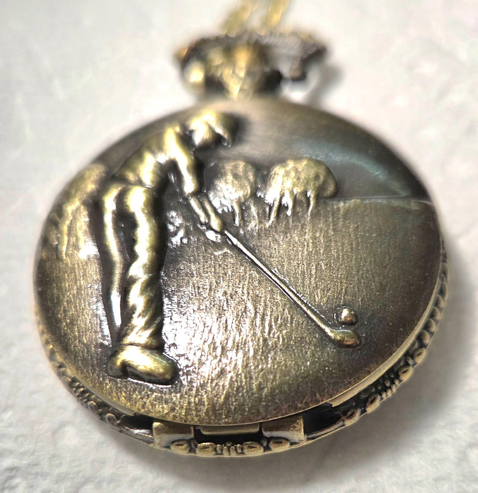GOLPHERS POCKET WATCH BRONZE QUARTZ ANALOG 80 cm CHAIN 4.5cm/1.77inches