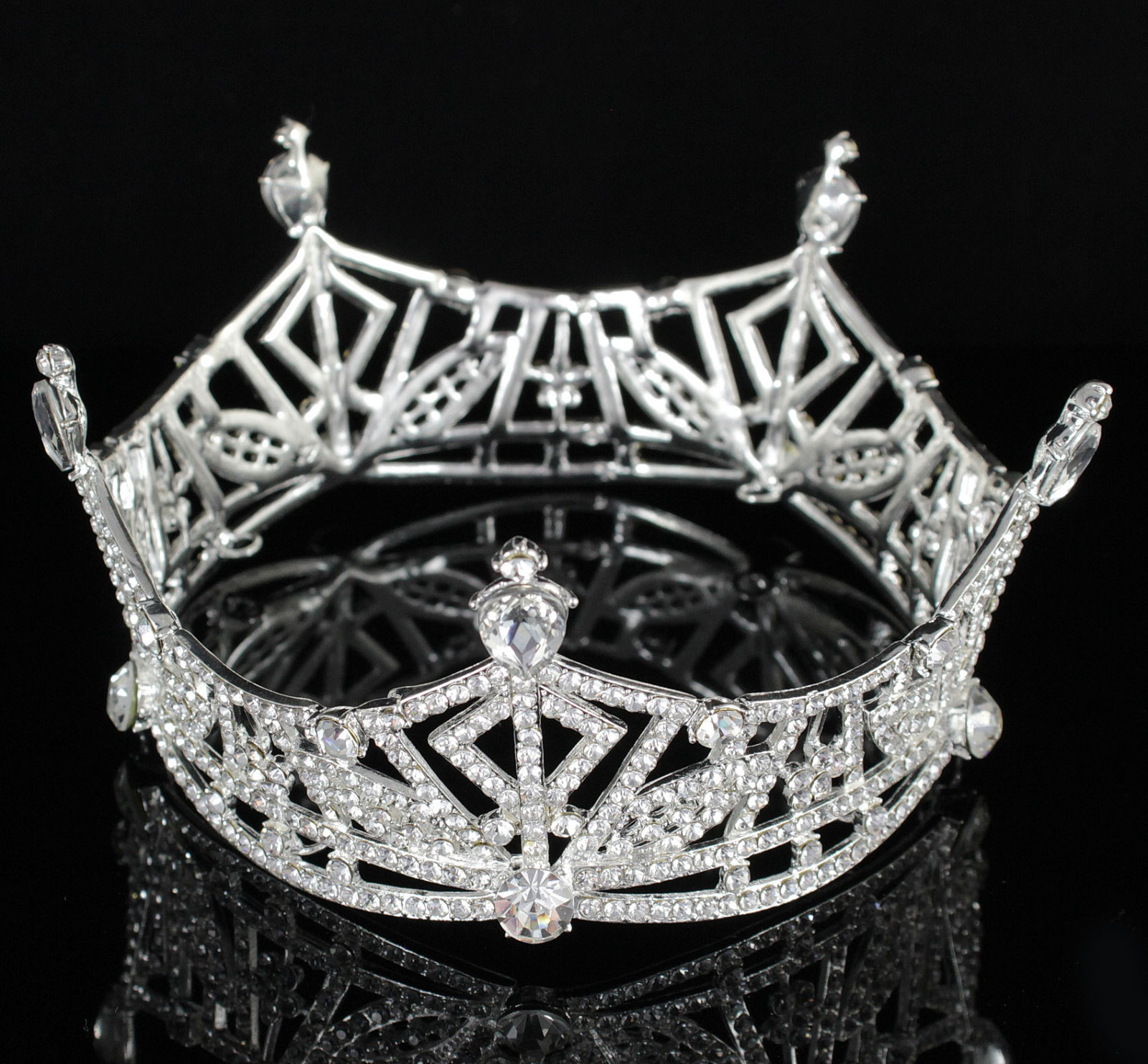 Miss America Crown Clear Austrian Rhinestone Hair Tiara Pageant T1299 silver