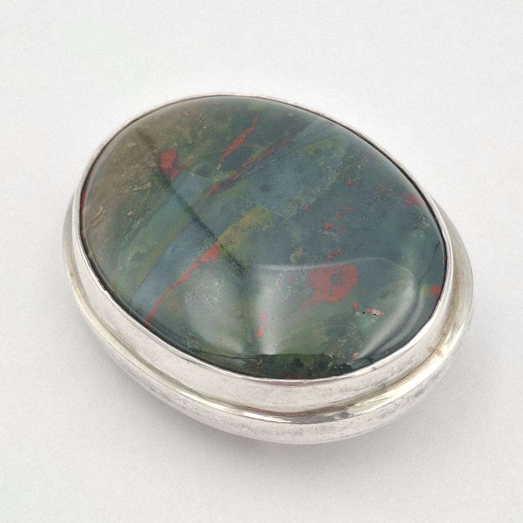 Vintage 925 Sterling Silver Large Oval Bloodstone Double Bail Slide Pendant