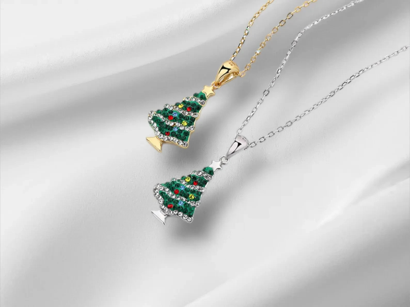 2 Ct Round Simulated Multi Stone Christmas Tree Pendant 14K Yellow Gold Plated