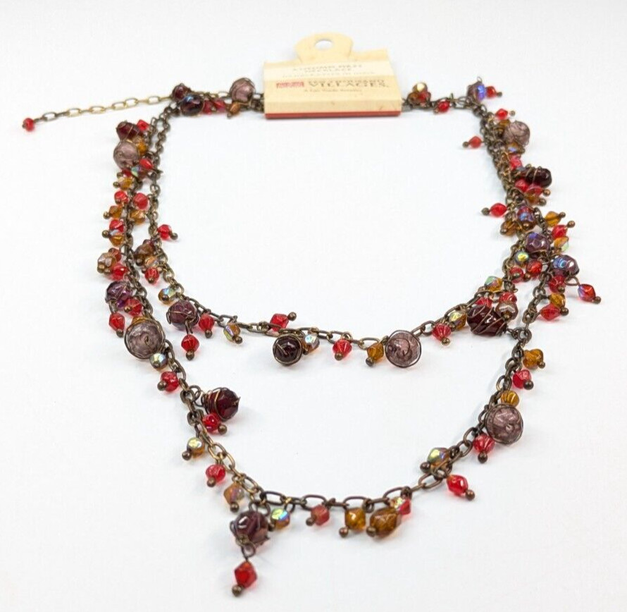 Ten Thousand Villages “Autumn Fires Necklace” Made in India NWT 42-46″ Long