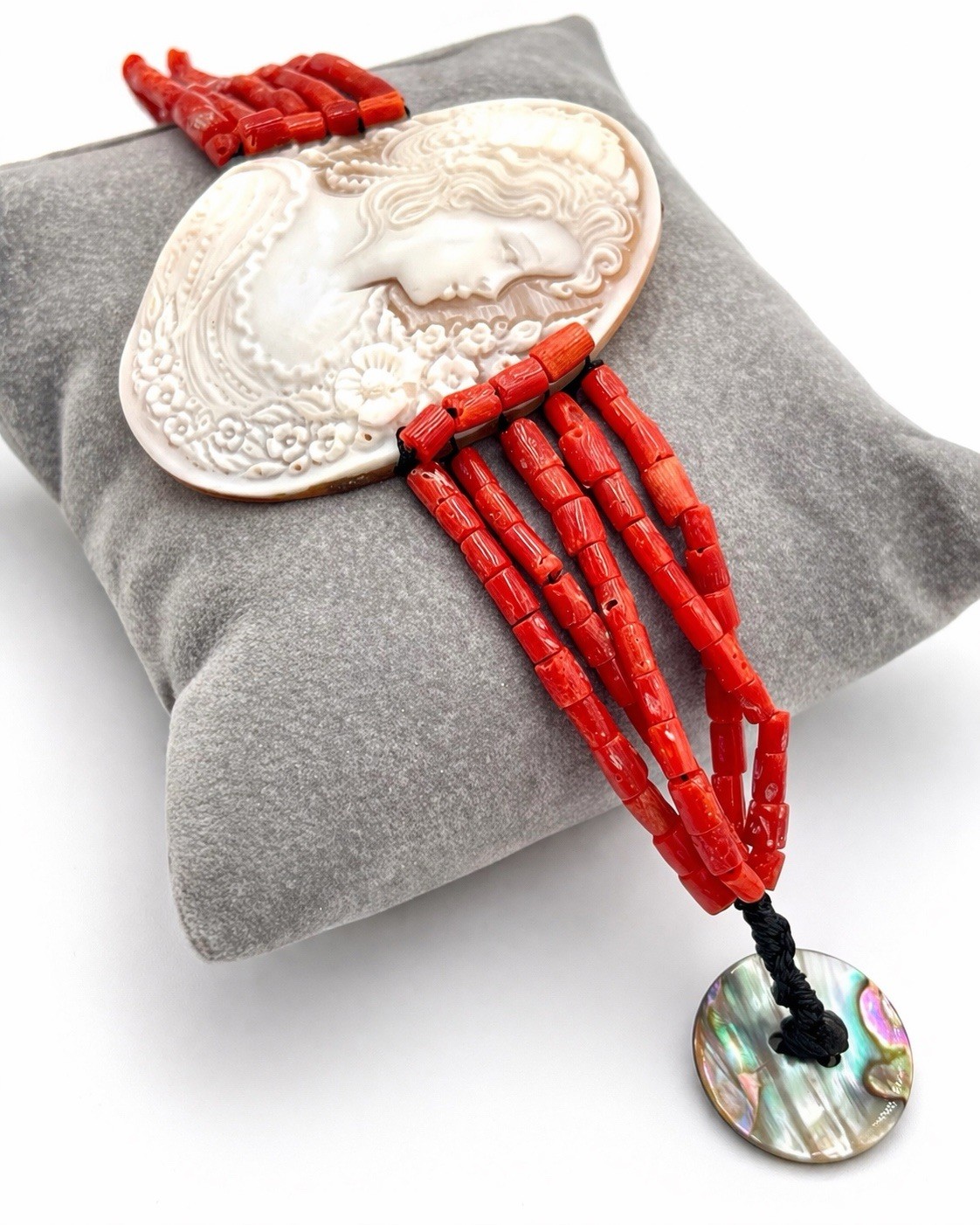 Mediterranean Red Coral Bracelet 4mm Sardonic Cameo 17cm Torre del Greco