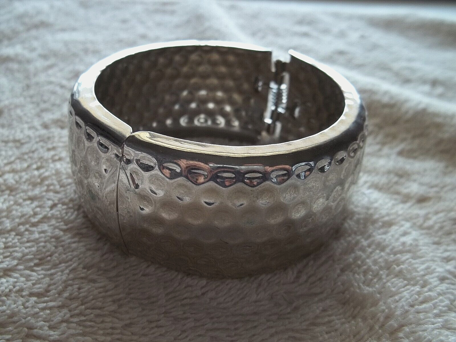Silver Tone Metal Hinged Cuff Bracelet, Silver Tone Metal, Hammered Finish FD