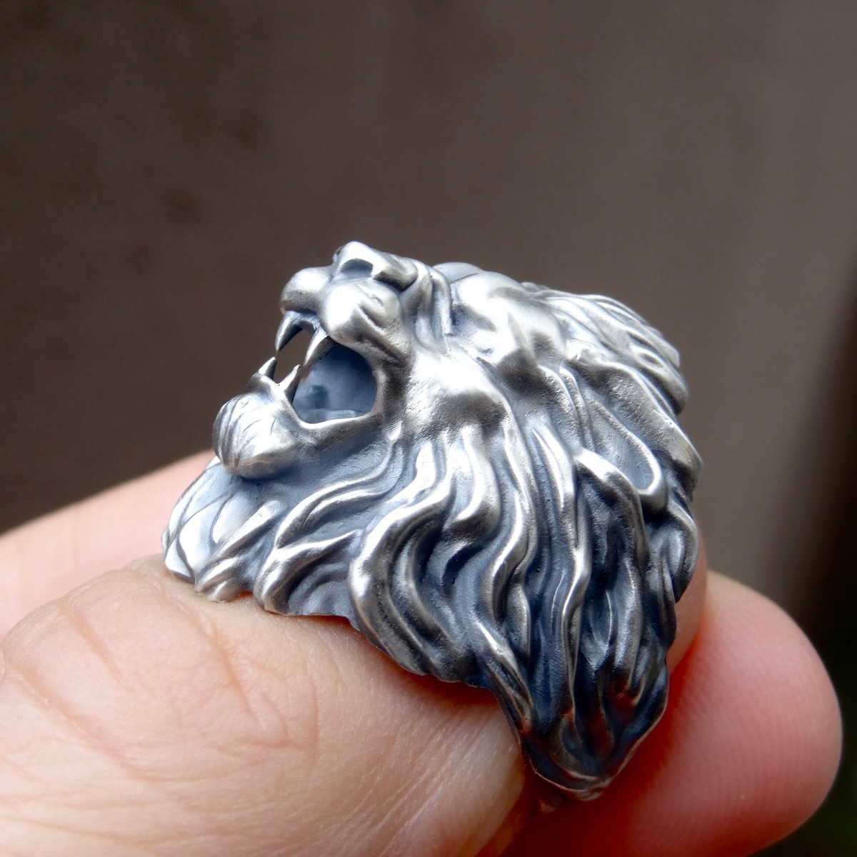 King of Lion Ring Sterling Silver 925 Roaring Head Biker Men Handmade Jewelry