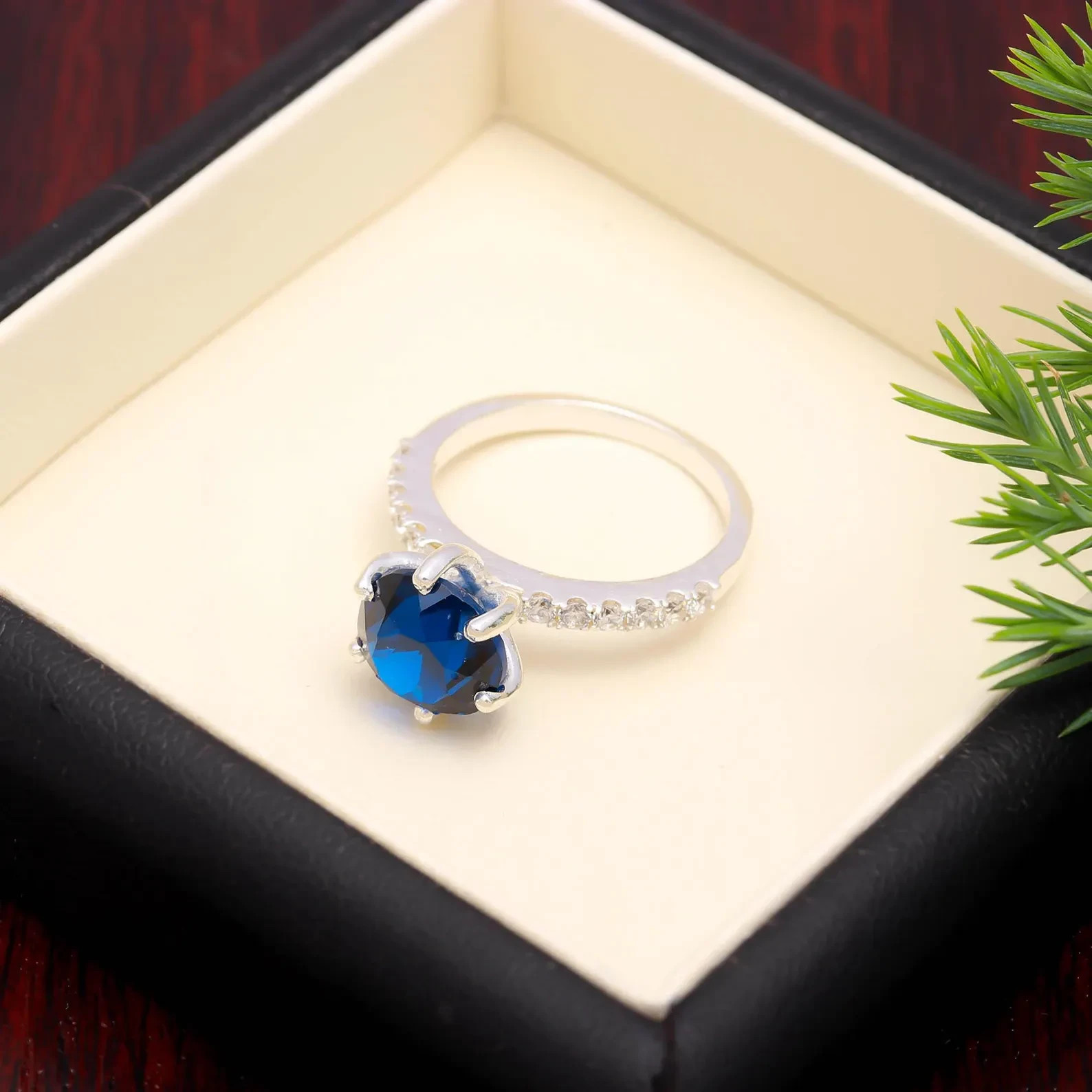 2.38 Ct Round Cut Natural Sapphire Diamond Wedding Ring 14K Solid White Gold 5