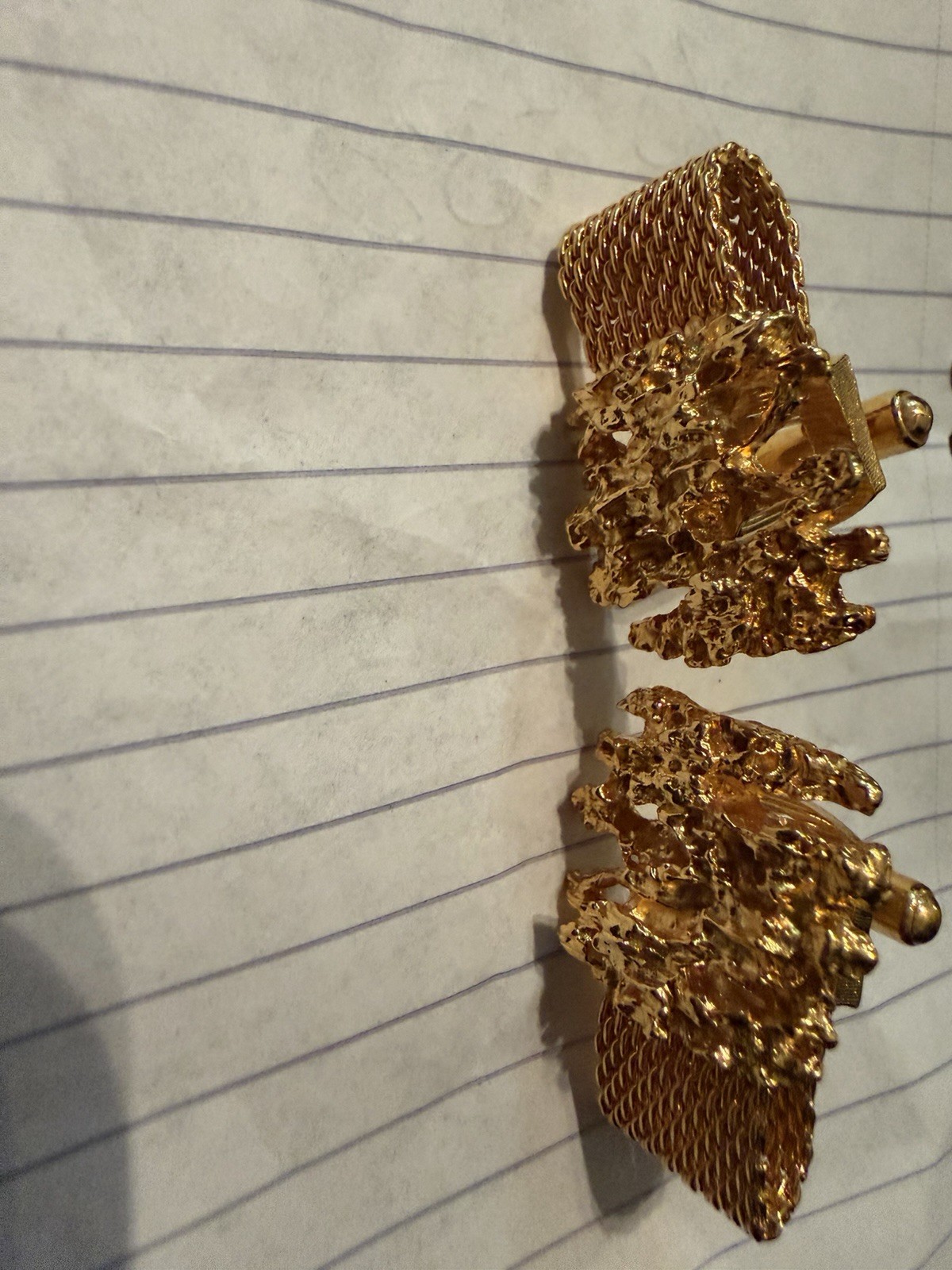 Vintage Gold-Tone Nugget and Mesh Cufflinks