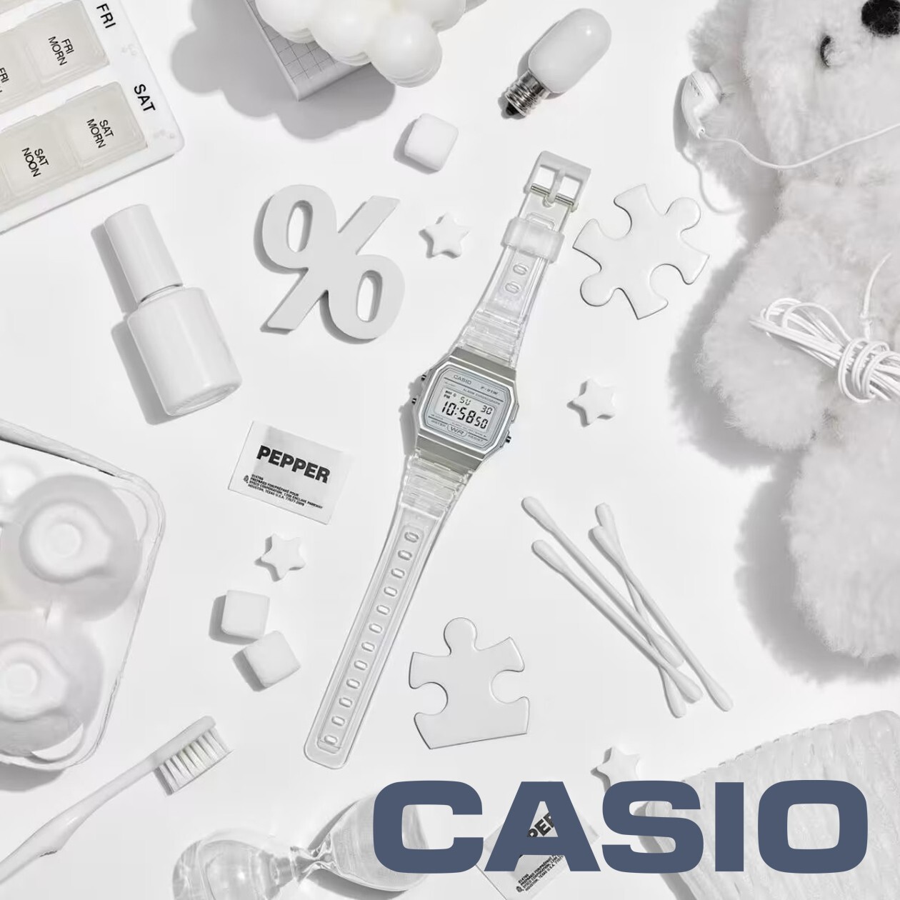 CASIO F-91WS-7JH Transparent Band Classic Digital Watch