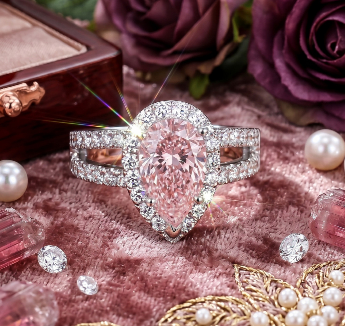 4.60 Ct Certified Pear Shape Pink Natural Diamond Ring VVS1 White Gold Finish
